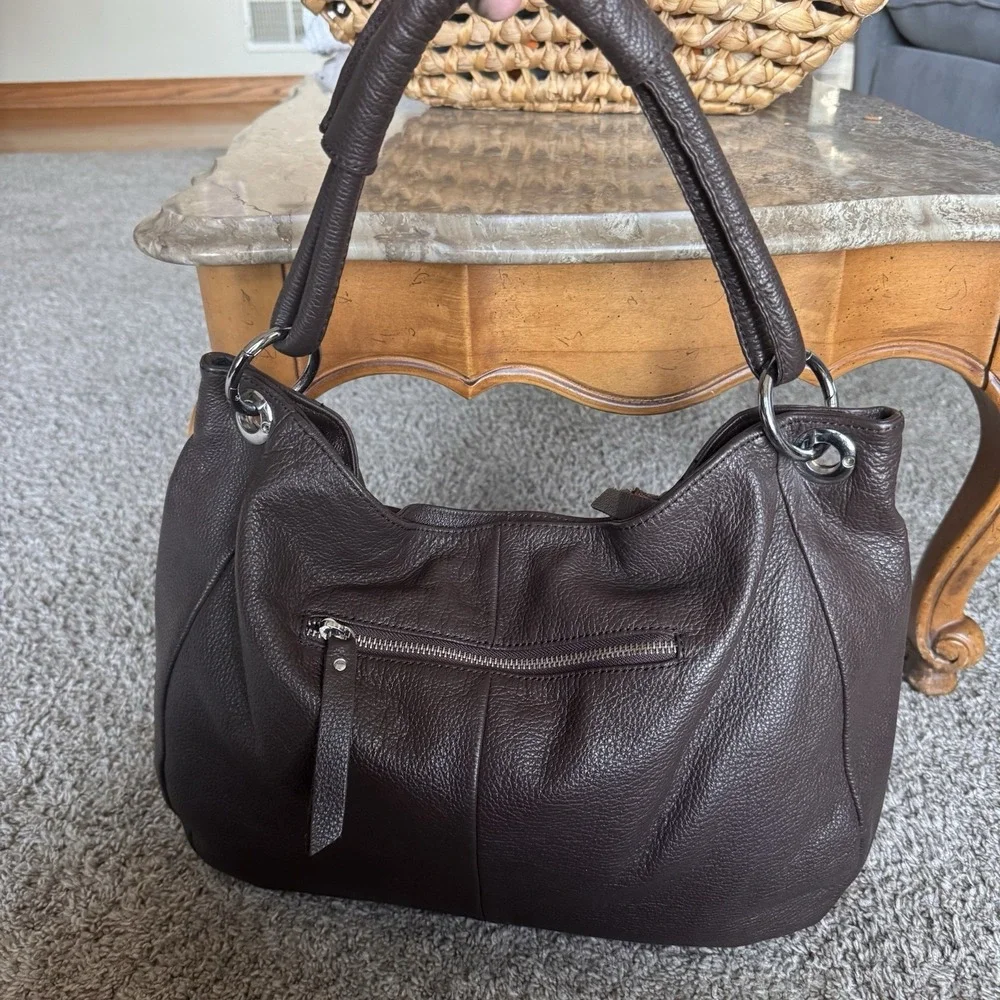 Dudubags Brown Pebbled Italian Leather Hobo Style Bag - Very Soft And Functional